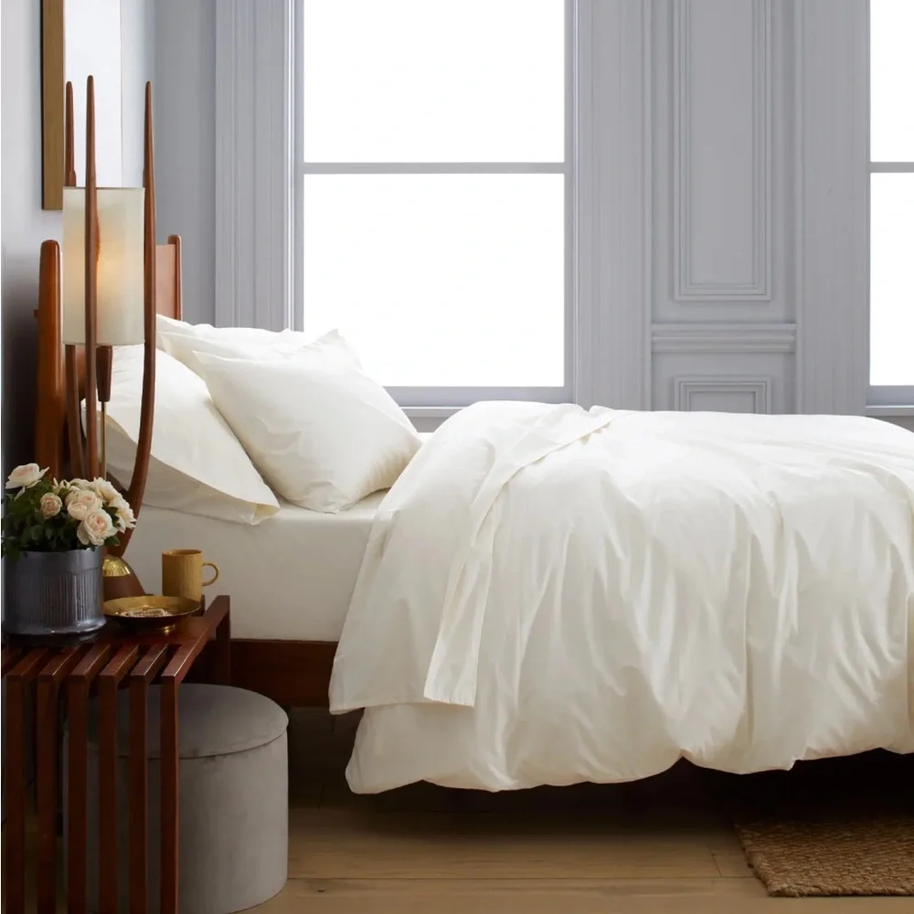 QUINCE Organic Percale Duvet Cover King Cal King White